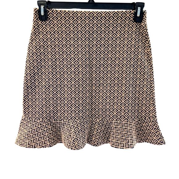 LOFT Petites Navy Cream Diamond Flare Hem Knit Skirt XSP Pull-On Textured - Picture 1 of 6